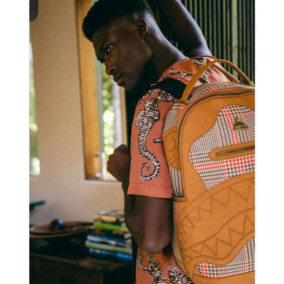 Sprayground Turbo 500 DLXV plaid limited edition backpack tan vegan leather - Picture 15 of 16